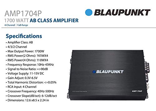Blaupunkt AMP1704P 1700Watts AB Class Full Range-Full 4-Channel Amplifier Blaupunkt AMP1704P 1700Watts AB Class Full Range-Full 4-Channel Amplifier